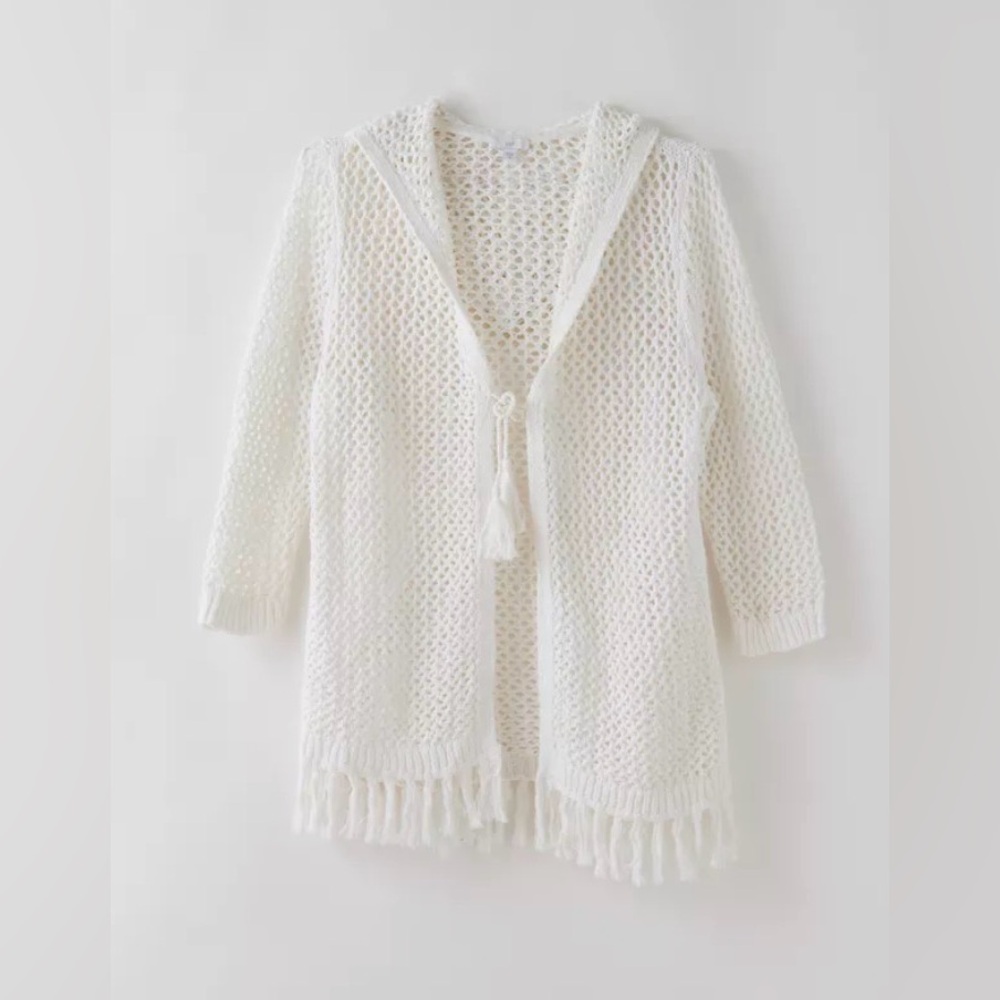 J Jill Hooded Crochet Cardigan
